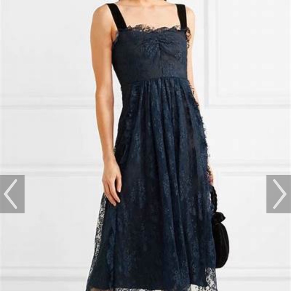 Alexa Chung Gather Velvet Trimmed Chantilly Lace Dress